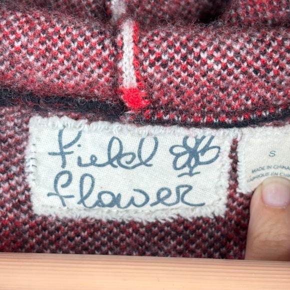 Anthropologie Field Flower Cressida Wool Sweater Jacket S Plaid Hood Fall Retro - Picture 7 of 12